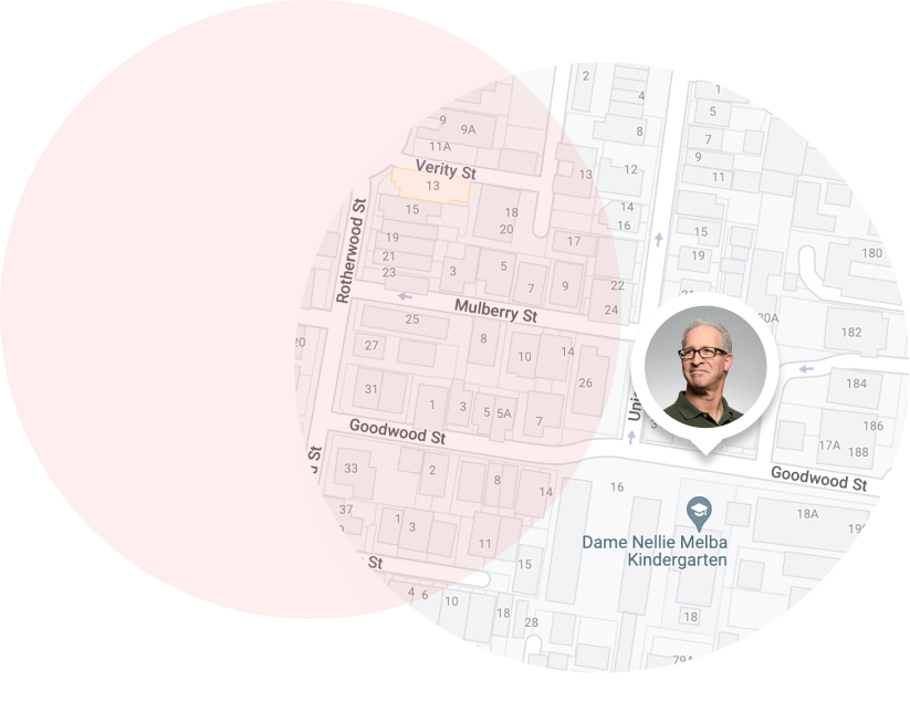 Safe zones example showing a user having moved outside of a safe zone