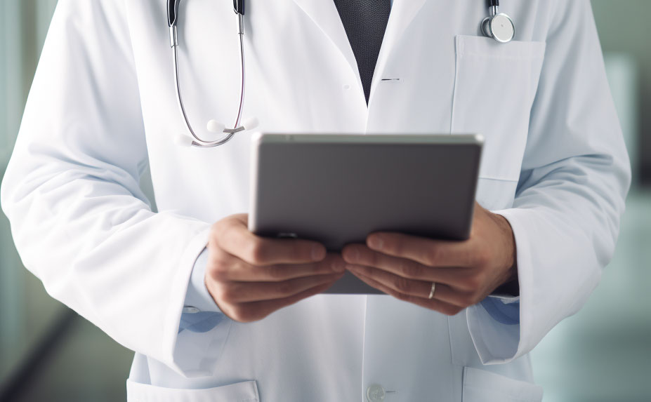 A clinician holding a tablet
