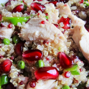 Chicken Pomegranate Quinoa Salad. Lunch for Brain Health Alzheimer's Prevention