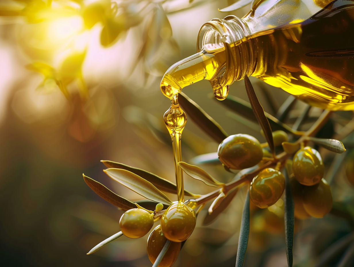 olive oil to reduce dementia. Image of olive tree and olive oil