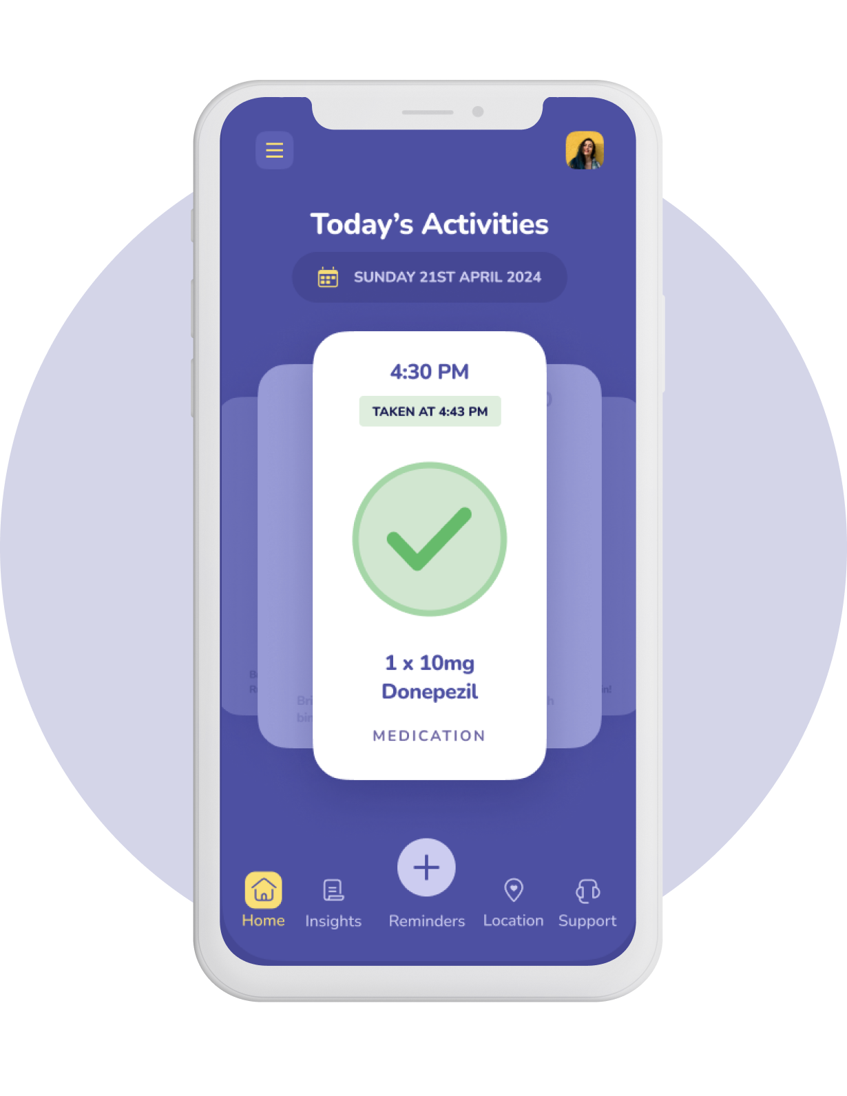 Dashboard overview of Elli Cares, the senior support app for cognitive impairment, dementia and alzheimers. Supporting autonomy, health and wellness. Supporting families and cargeivers