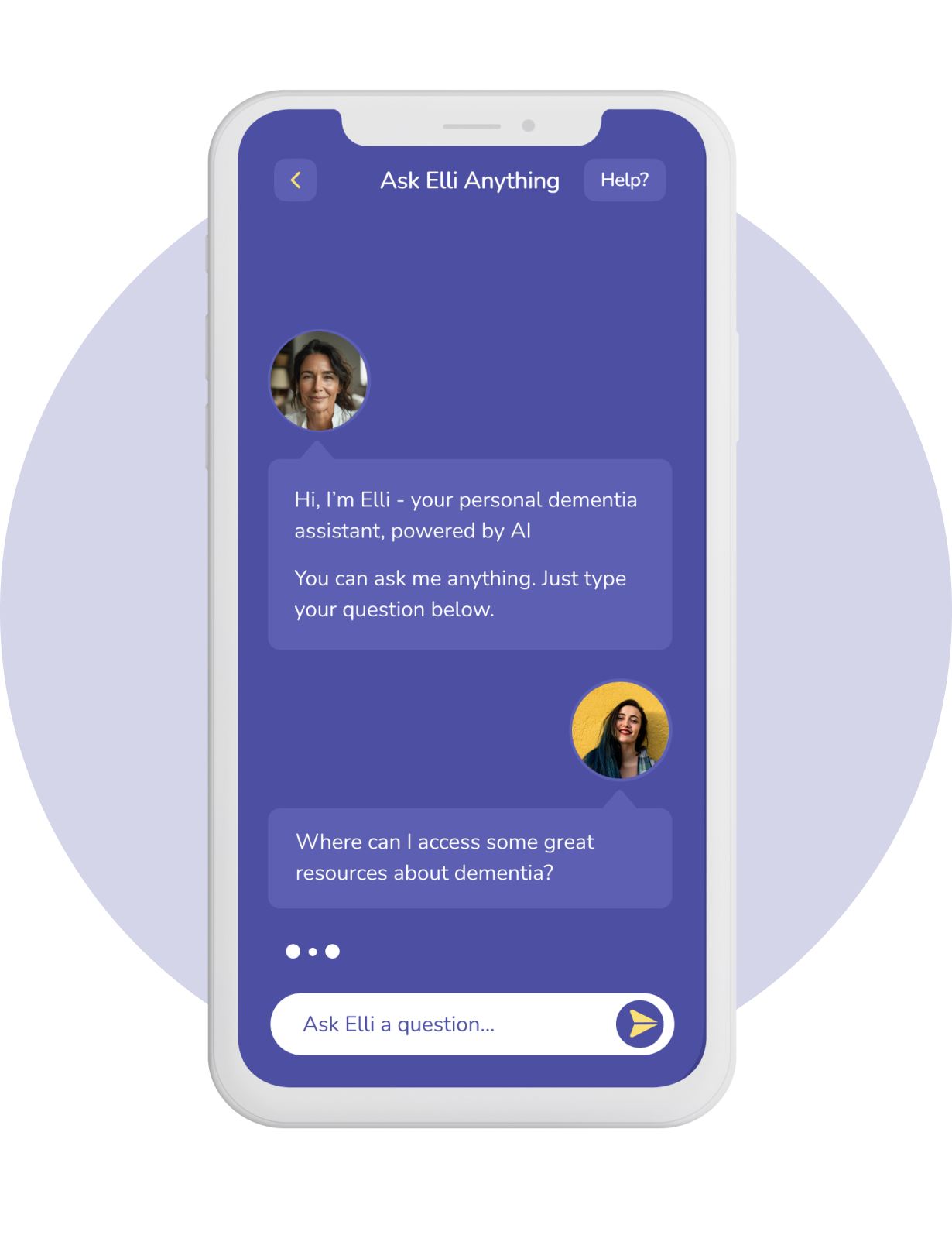 Ask Elli - our AI-driven resource for all your dementia questions. Elli Cares the senior support app for daily living, wellness and health.