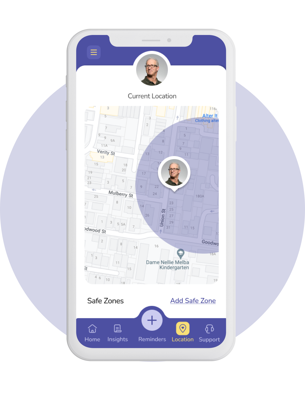 The Elli Cares Safe Zone Feature supports navigation and wayfinding for people with cognitive impairment, dementia, alzheimers