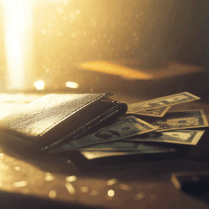 A wallet with money spilling out of it. Financial planning tips for dementia caregivers.