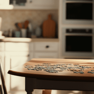 puzzle pieces on a kitchen table. brain exercises after dementia diagnosis, what works?